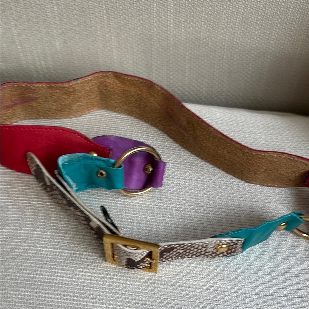 Vintage Red and Purple Belt with Gold Buckle All Leather Made in Italy